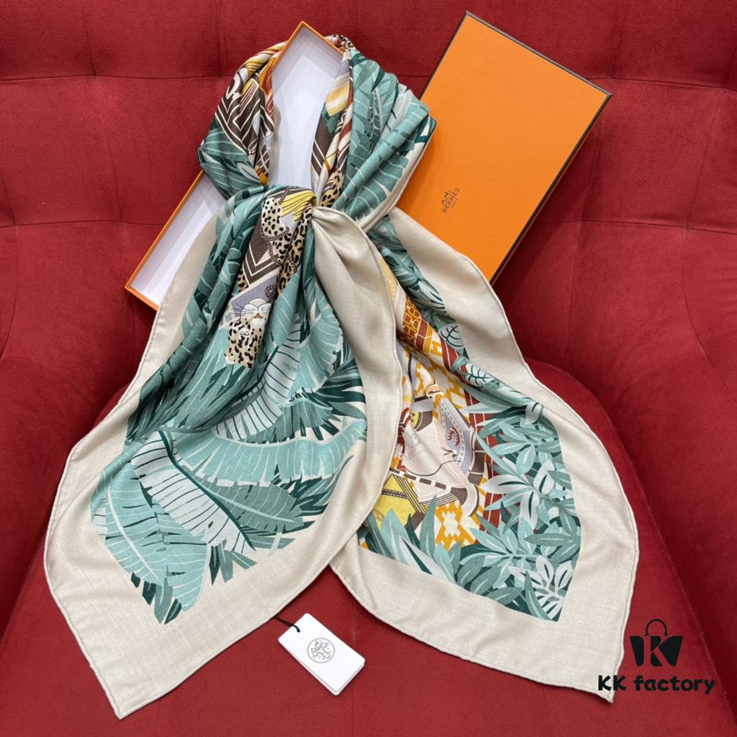 6931a932ccd8ab3d7af9d98a Hermes Shawl with Twelve Leopard Motif, 70% Cashmere and 30% Mulberry Silk, Popular 140x140 Size