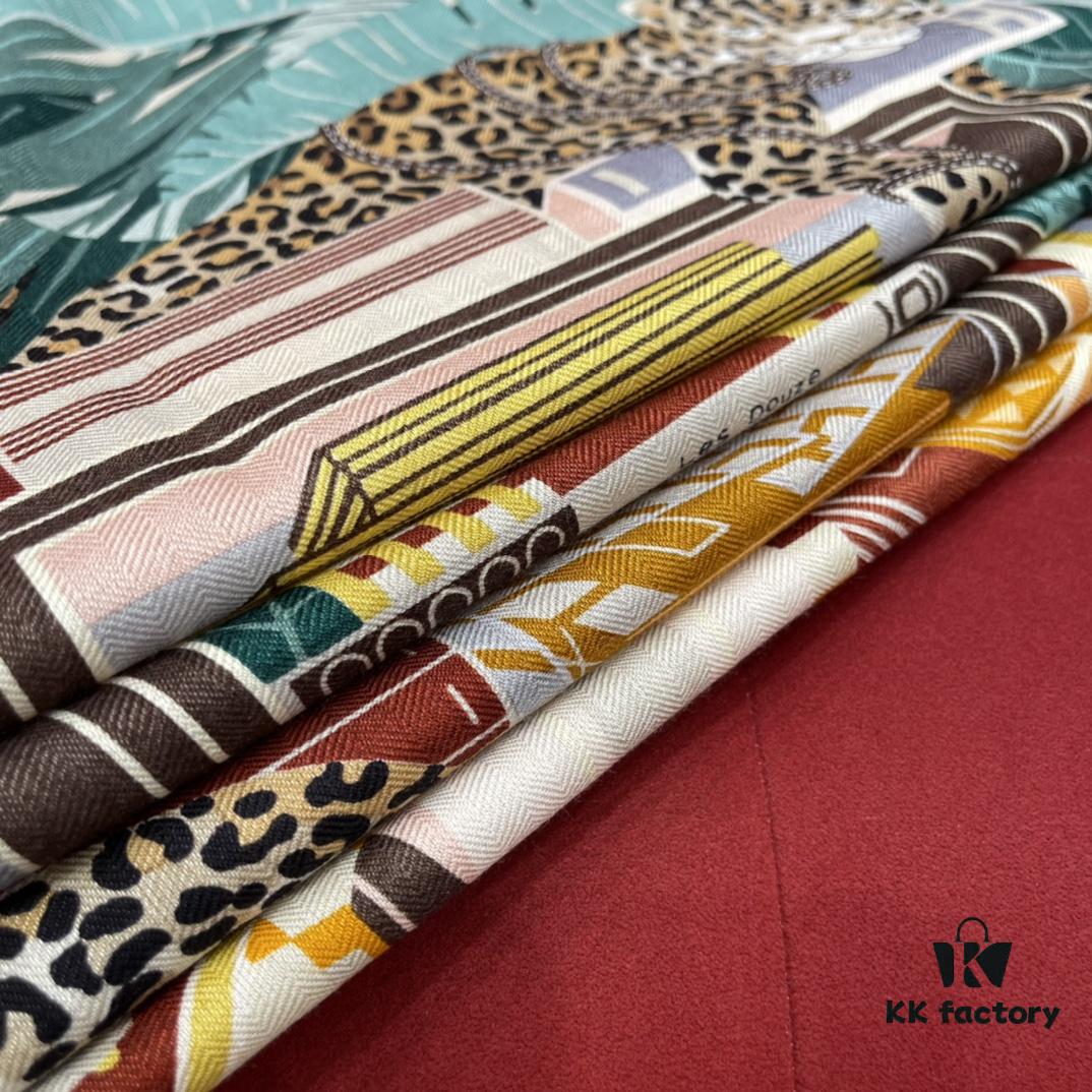 6931a932ccd8ab3d7af9d98e Hermes Shawl with Twelve Leopard Motif, 70% Cashmere and 30% Mulberry Silk, Popular 140x140 Size