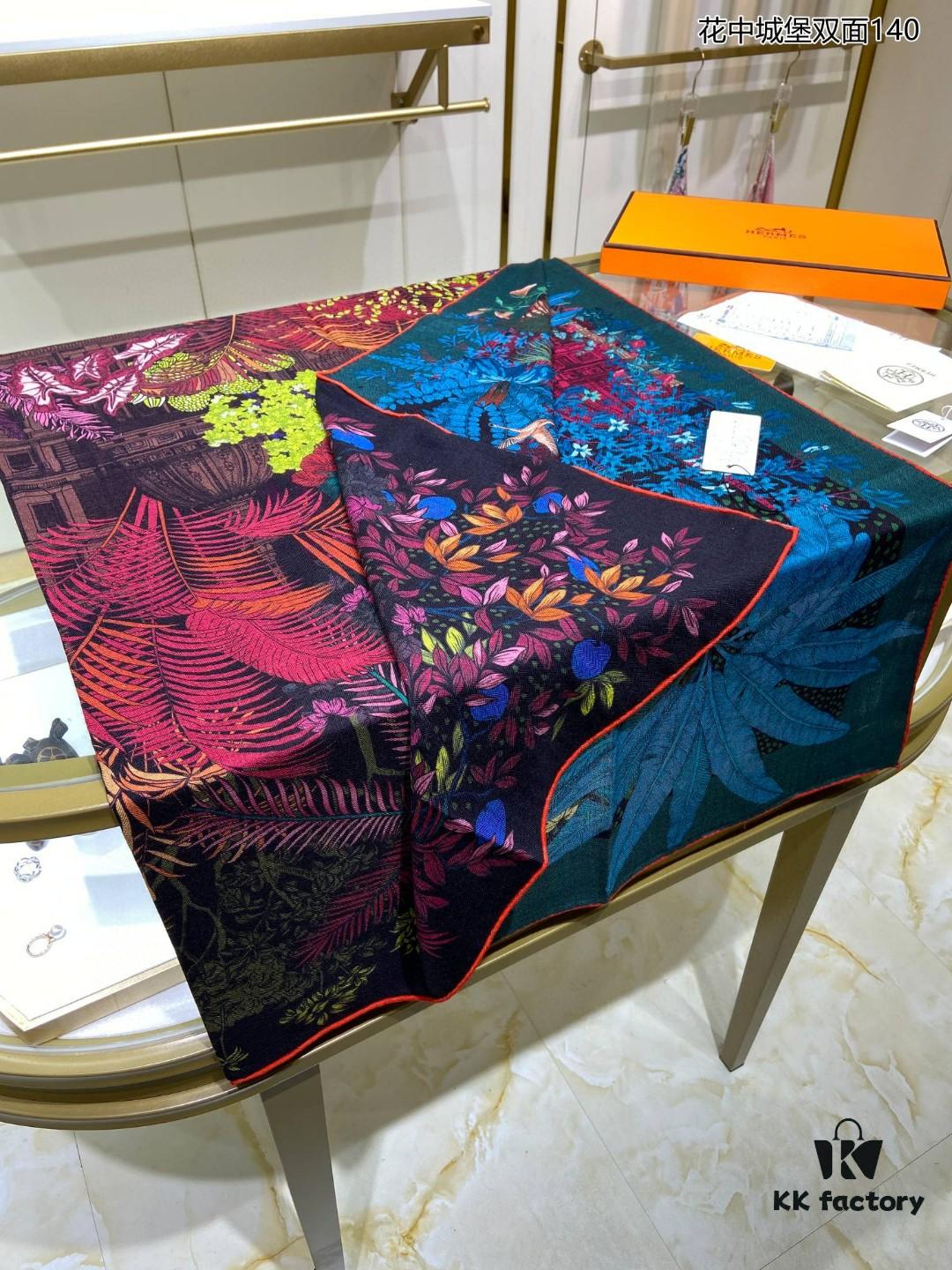 6931a93eccd8ab3d7af9da4b New Cashmere Scarf 🆕🏇🏇 Gorgeous Design Loved by All! 💕【Castle in the Flower Double-Sided 140】Cashmere Square Scarf, Two-Sided Dual Color, Top-Grade Craftsmanship, Exceptional Value! Perfect Gift 🎁💟
