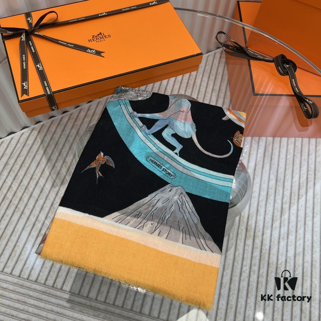 Hermès 1:1 Pattern Cashmere Scarf – Authentic 300-Thread Pure Cashmere, Upgraded Fabric, 100*200 cm, In Stock in Three Colors