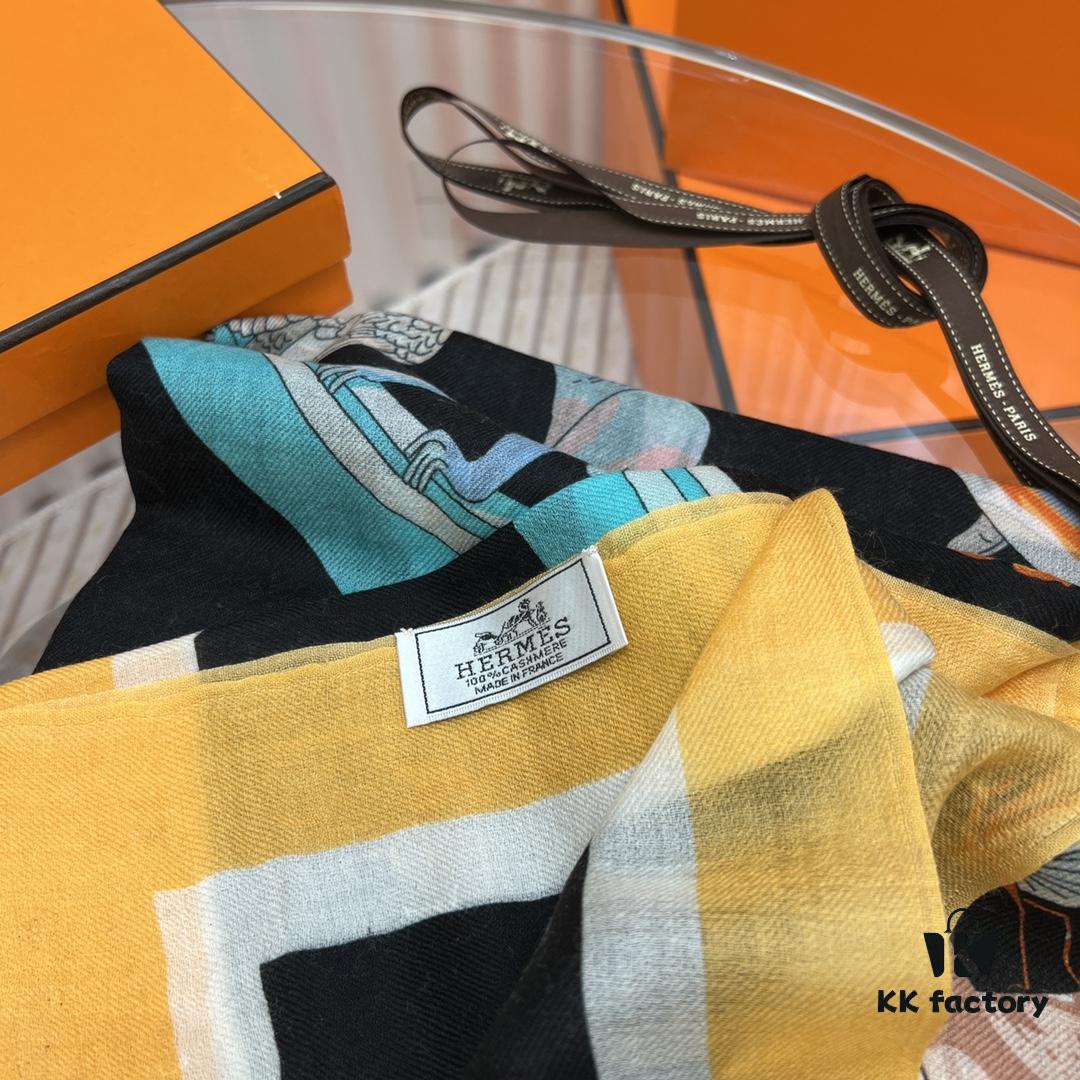 Hermès 1:1 Pattern Cashmere Scarf – Authentic 300-Thread Pure Cashmere, Upgraded Fabric, 100*200 cm, In Stock in Three Colors