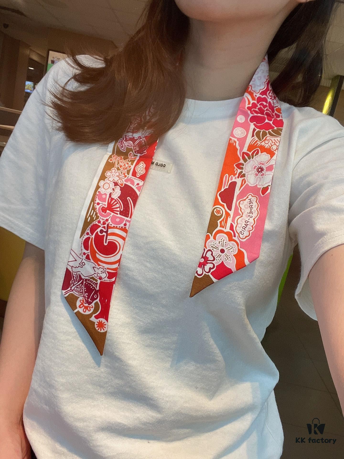 6931a944ccd8ab3d7af9daa8 New Arrival, 'Bingata' Red Pattern Dyed Hermès Heavyweight Twill Silk Twilly Scarf, Authentic Edition, Counter Synchronized