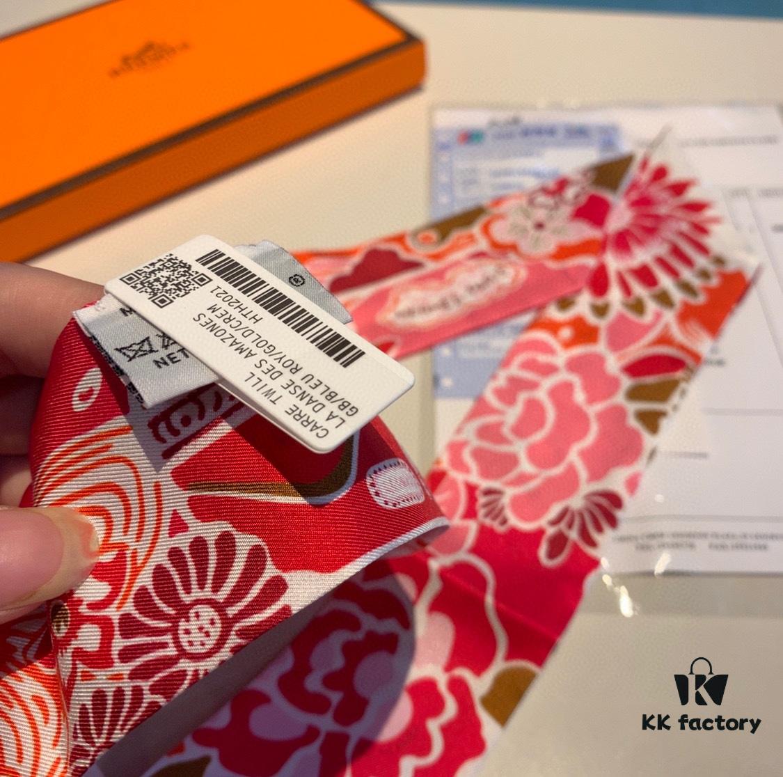 6931a944ccd8ab3d7af9daac New Arrival, 'Bingata' Red Pattern Dyed Hermès Heavyweight Twill Silk Twilly Scarf, Authentic Edition, Counter Synchronized