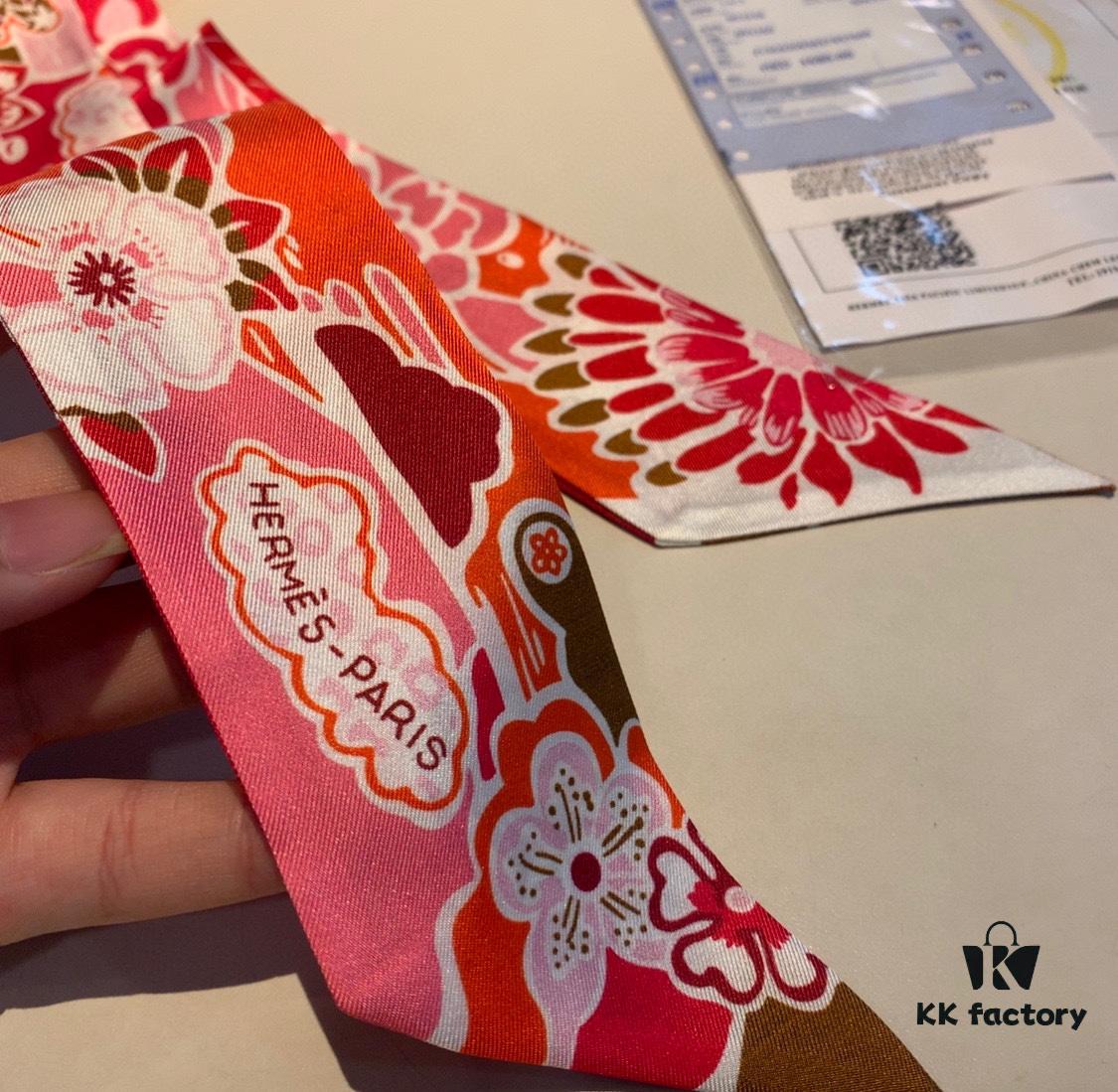 6931a944ccd8ab3d7af9daae New Arrival, 'Bingata' Red Pattern Dyed Hermès Heavyweight Twill Silk Twilly Scarf, Authentic Edition, Counter Synchronized