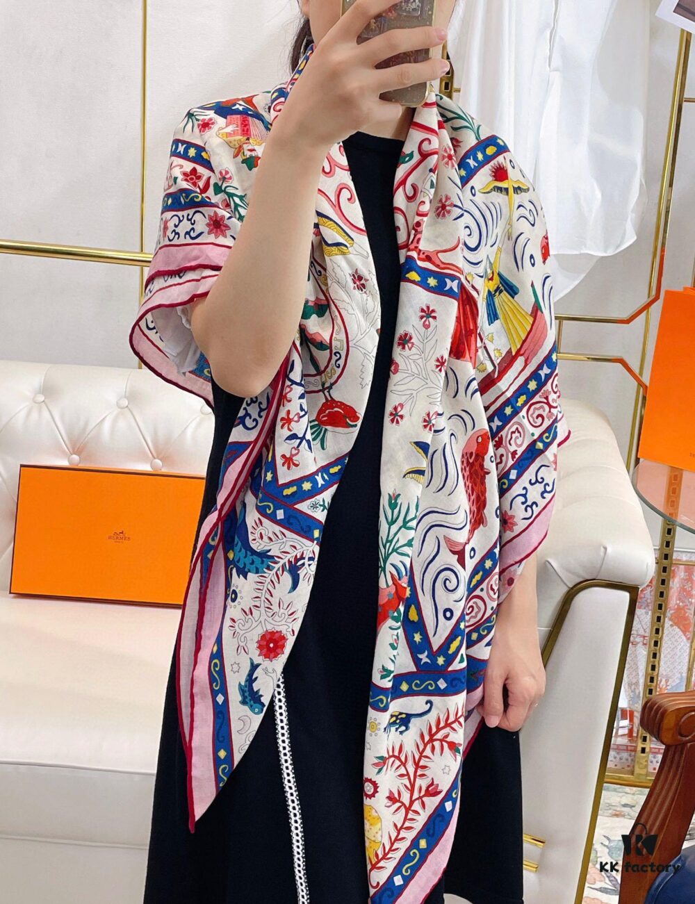 6931a944ccd8ab3d7af9dab0 Hermes Wind People Cashmere Scarf - Top Craftsmanship, 70% Cashmere + 30% Silk, 140cm x 140cm