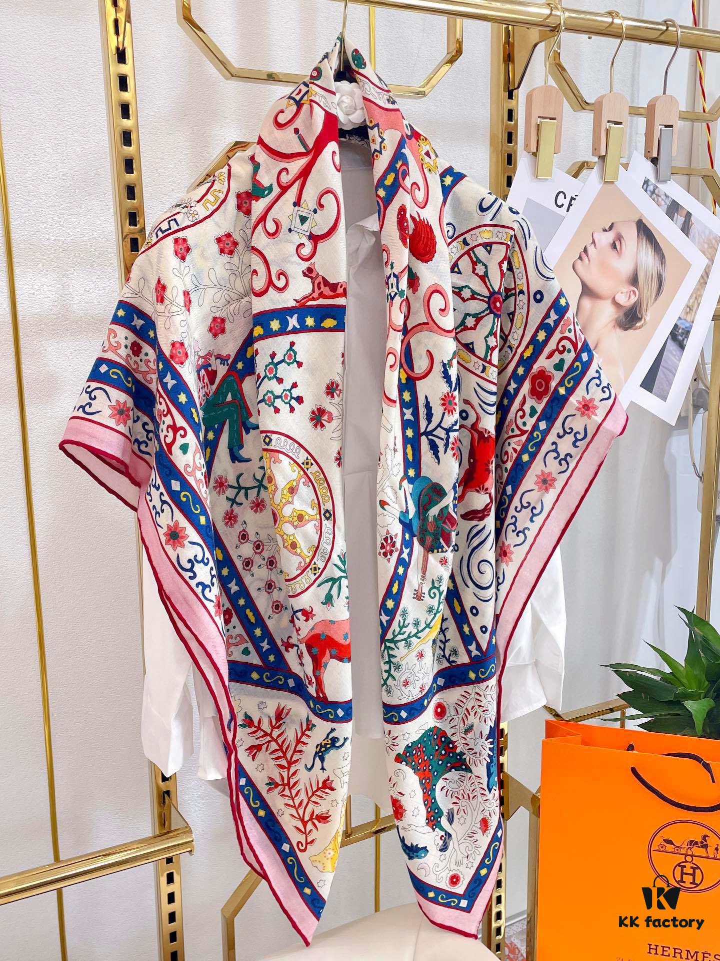 6931a945ccd8ab3d7af9dab2 Hermes Wind People Cashmere Scarf - Top Craftsmanship, 70% Cashmere + 30% Silk, 140cm x 140cm