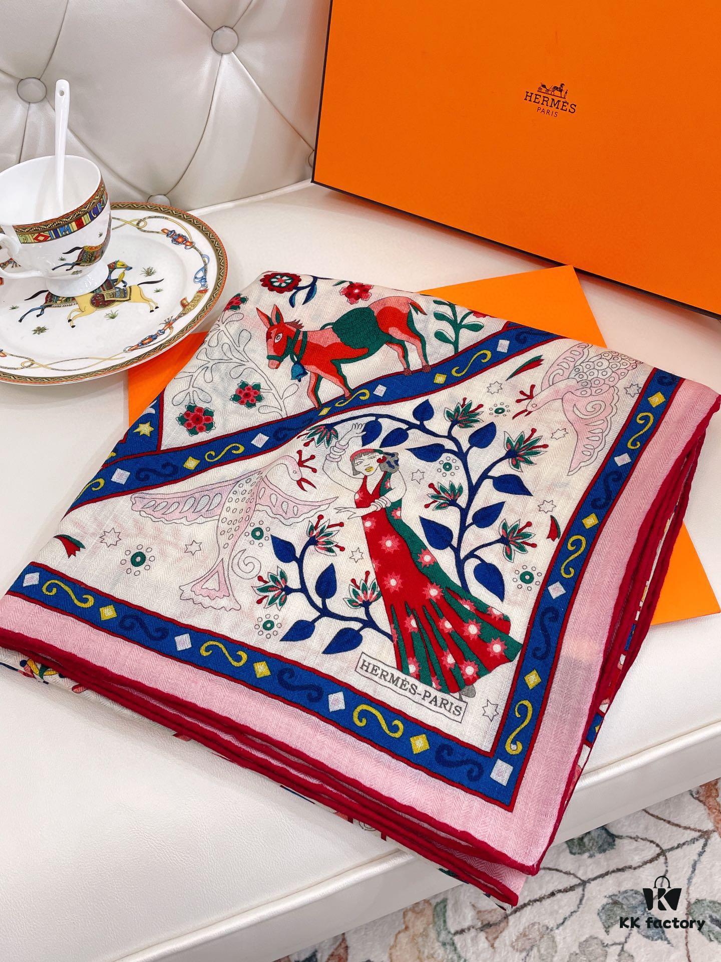 6931a945ccd8ab3d7af9dab5 Hermes Wind People Cashmere Scarf - Top Craftsmanship, 70% Cashmere + 30% Silk, 140cm x 140cm