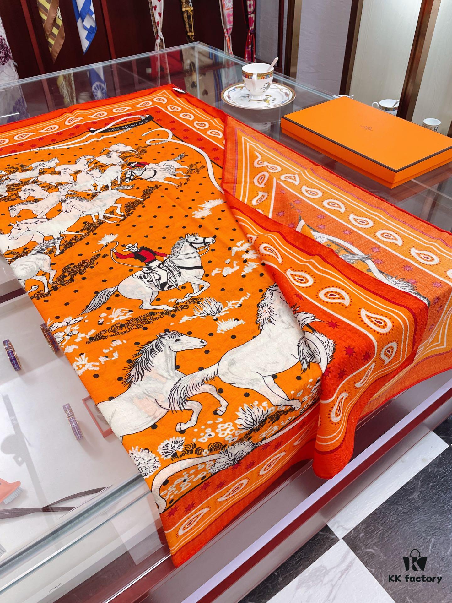 Chic New Arrival! [Galloping Horse 140] Cashmere Scarf – 70% Cashmere + 30% Silk, Luxurious Craftsmanship, Elegant 3D Pattern, Premium Quality at an Unbeatable Value