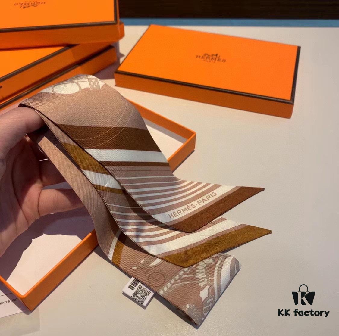 6931a949ccd8ab3d7af9dafa Hermès Twilly, Popular 'Book Stamp' Design, 18 Momme Heavyweight Silk Twill, Delicately Rolled Edges, 5×85 cm