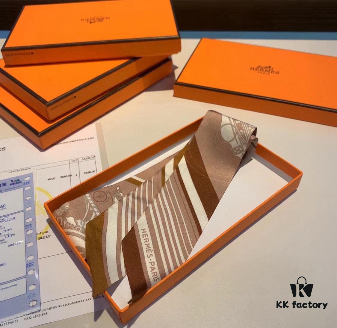6931a949ccd8ab3d7af9dafb Hermès Twilly, Popular 'Book Stamp' Design, 18 Momme Heavyweight Silk Twill, Delicately Rolled Edges, 5×85 cm