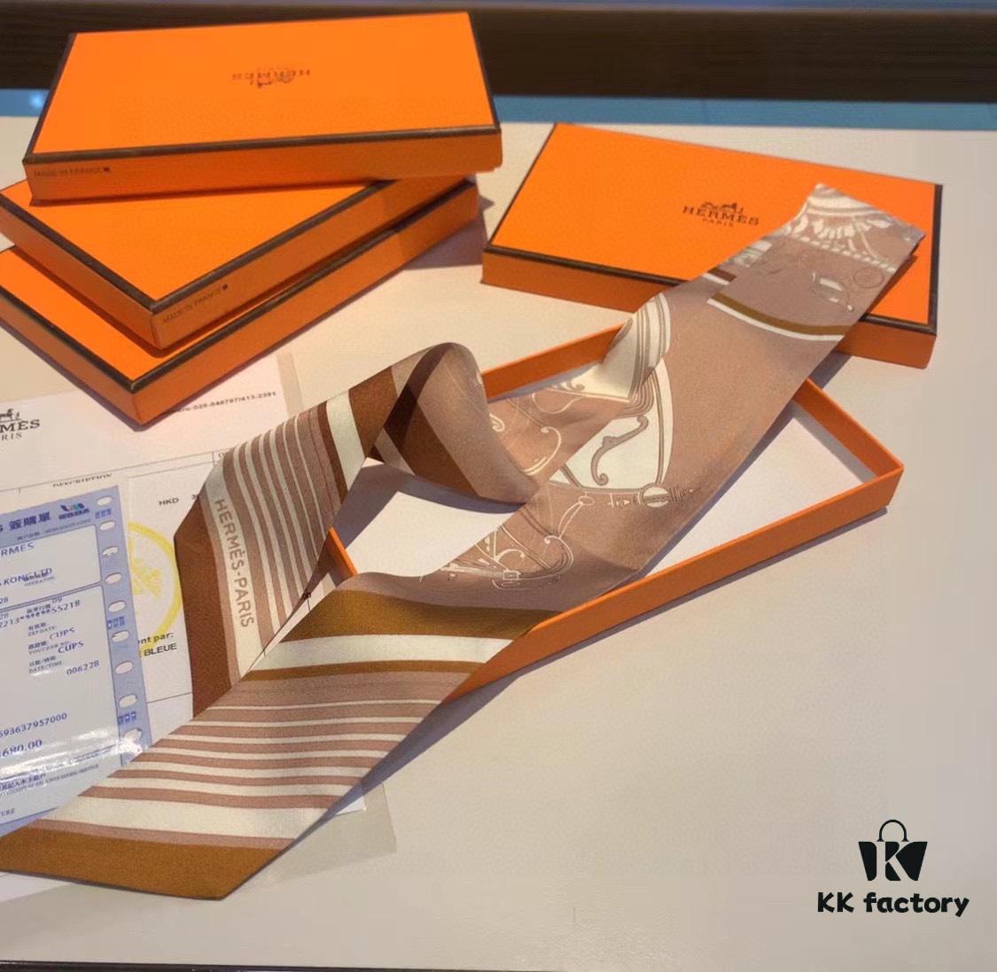 6931a949ccd8ab3d7af9dafc Hermès Twilly, Popular 'Book Stamp' Design, 18 Momme Heavyweight Silk Twill, Delicately Rolled Edges, 5×85 cm
