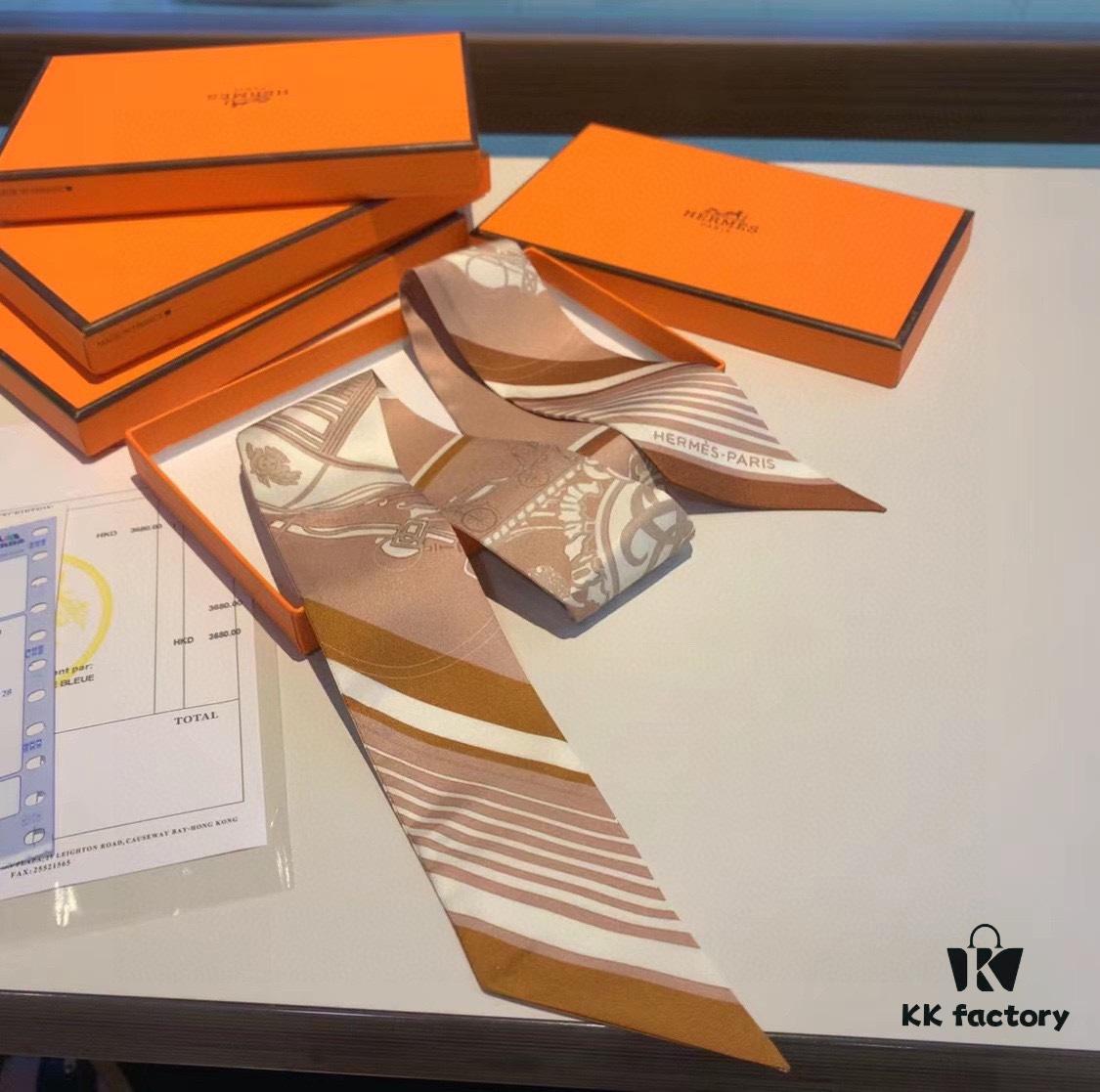 6931a949ccd8ab3d7af9dafe Hermès Twilly, Popular 'Book Stamp' Design, 18 Momme Heavyweight Silk Twill, Delicately Rolled Edges, 5×85 cm
