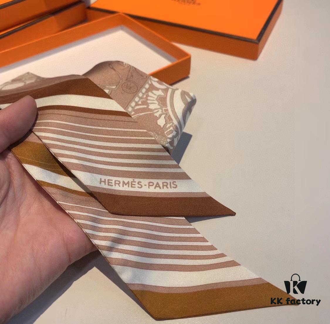 6931a949ccd8ab3d7af9daff Hermès Twilly, Popular 'Book Stamp' Design, 18 Momme Heavyweight Silk Twill, Delicately Rolled Edges, 5×85 cm
