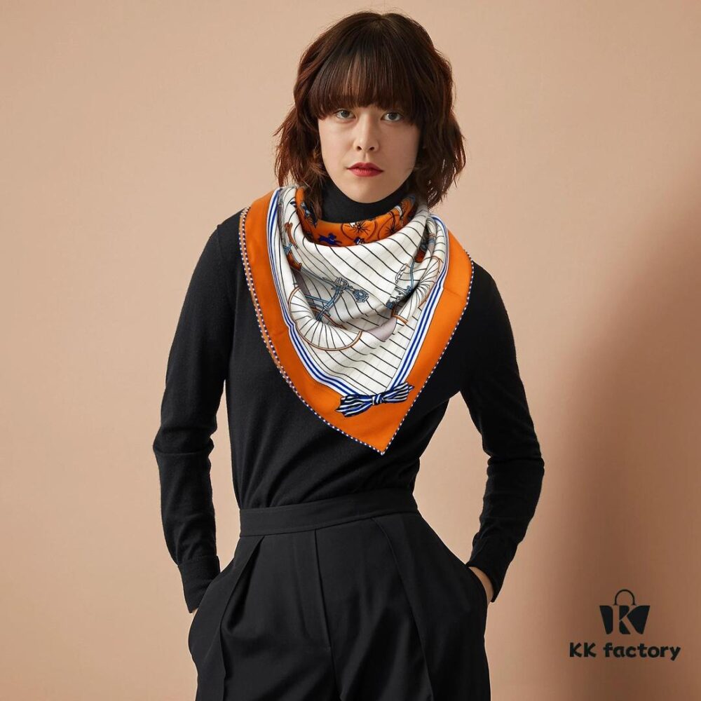 Bicycle 90 Silk Scarf, 100% Twill Silk, 90cm*90cm, Top Craftsmanship Design, Highly Valued by Customers