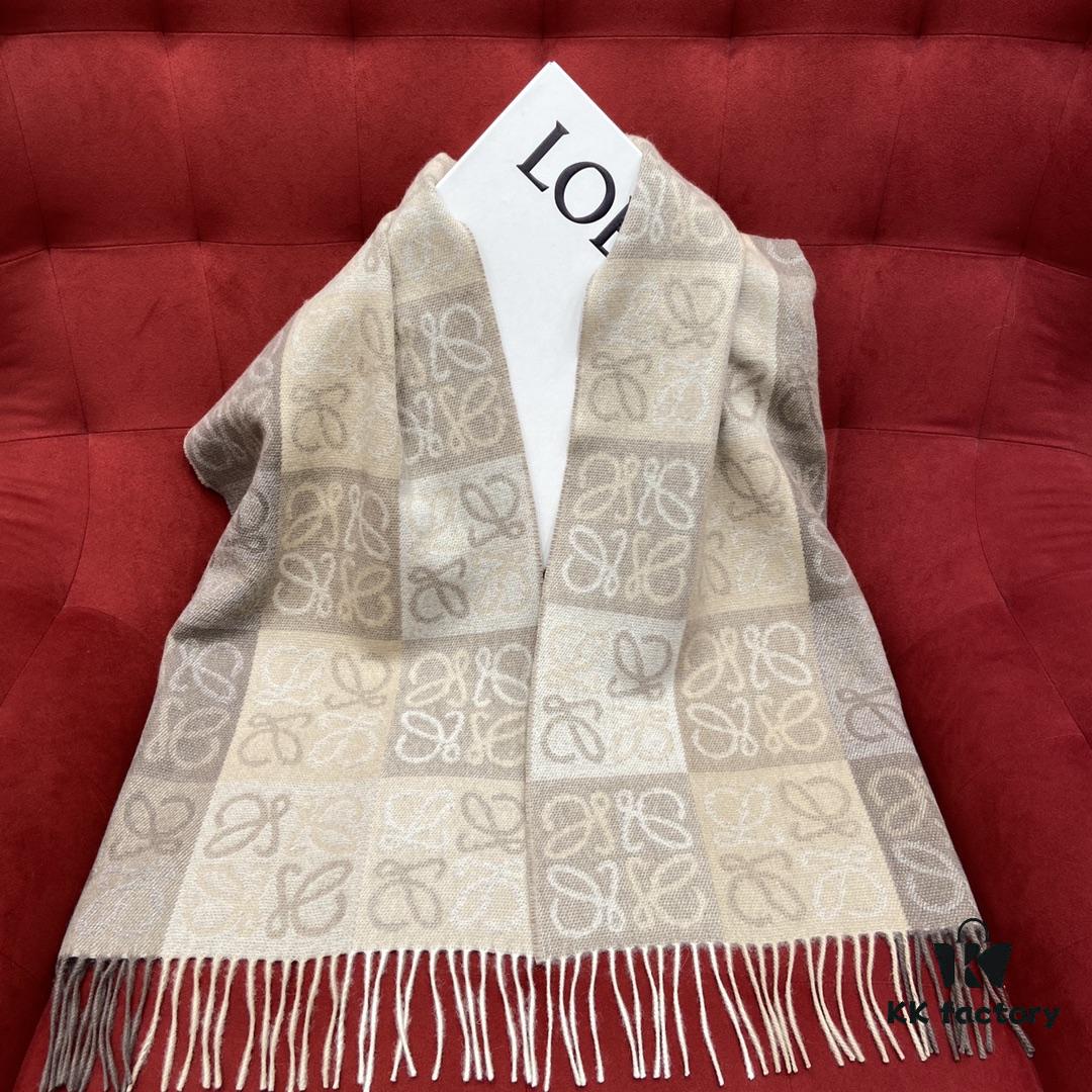 6931a95dccd8ab3d7af9dc20 Bestseller LOEWE Unisex Bicolor Checkered Scarf Made Entirely of Anagram Pattern, Retro and Stylish with Super Soft and Comfortable Touch, 90% Wool 10% Cashmere, 40cm x 180cm