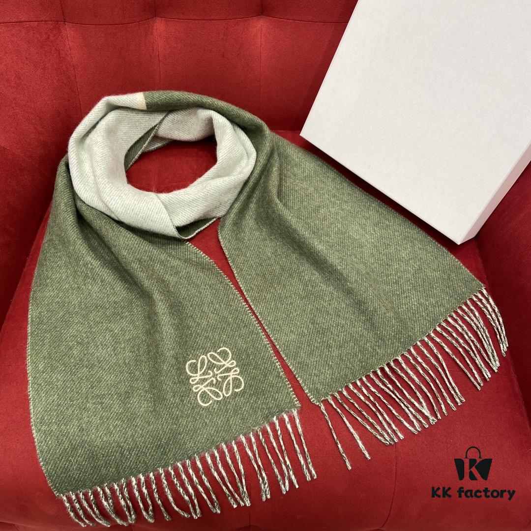 6931a95fccd8ab3d7af9dc3c Light Green and Gray Patchwork LOEWE Classic Unisex Scarf – Winter Must-Have – 90% Wool and 10% Cashmere, Warm and Soft, 30x180CM