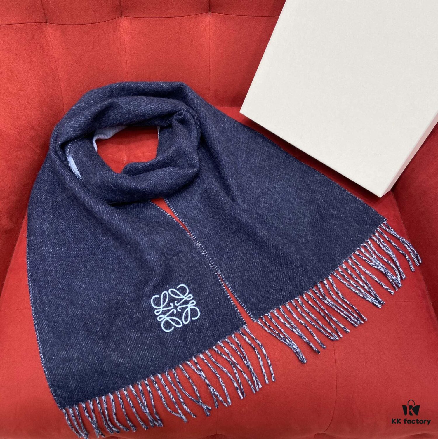 6931a962ccd8ab3d7af9dc60 Navy Blue LOEWE Classic Unisex Scarf – Winter Must-Have – 90% Wool + 10% Cashmere, Warm and Soft, 30x180CM