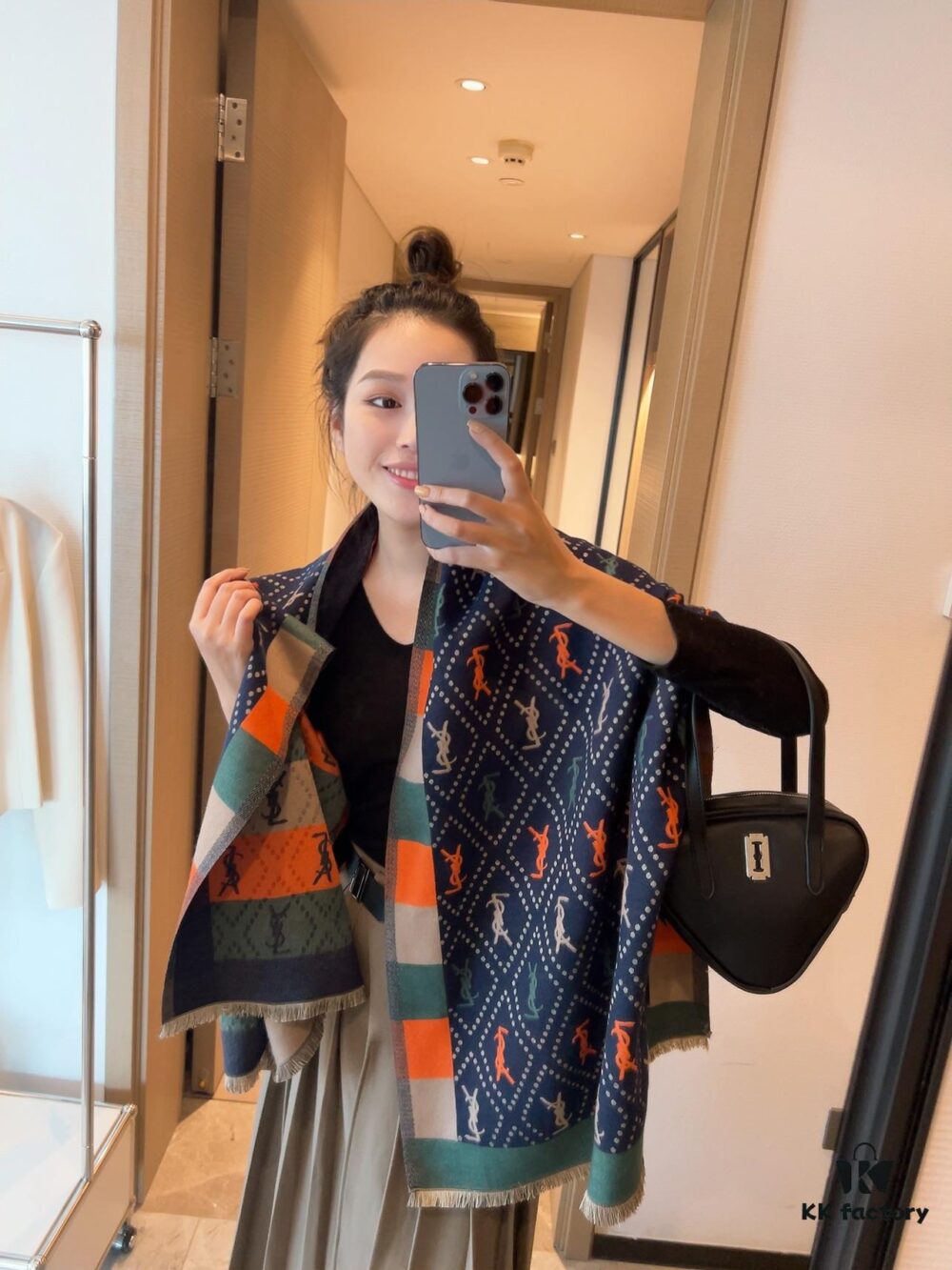 6931a963ccd8ab3d7af9dc6f Hot New Arrival! Authentic YSL Saint Laurent Lambswool Scarf, Double-Sided Deep Ripple Texture, Made in Italy, Unisex Luxury Fashion Accessory