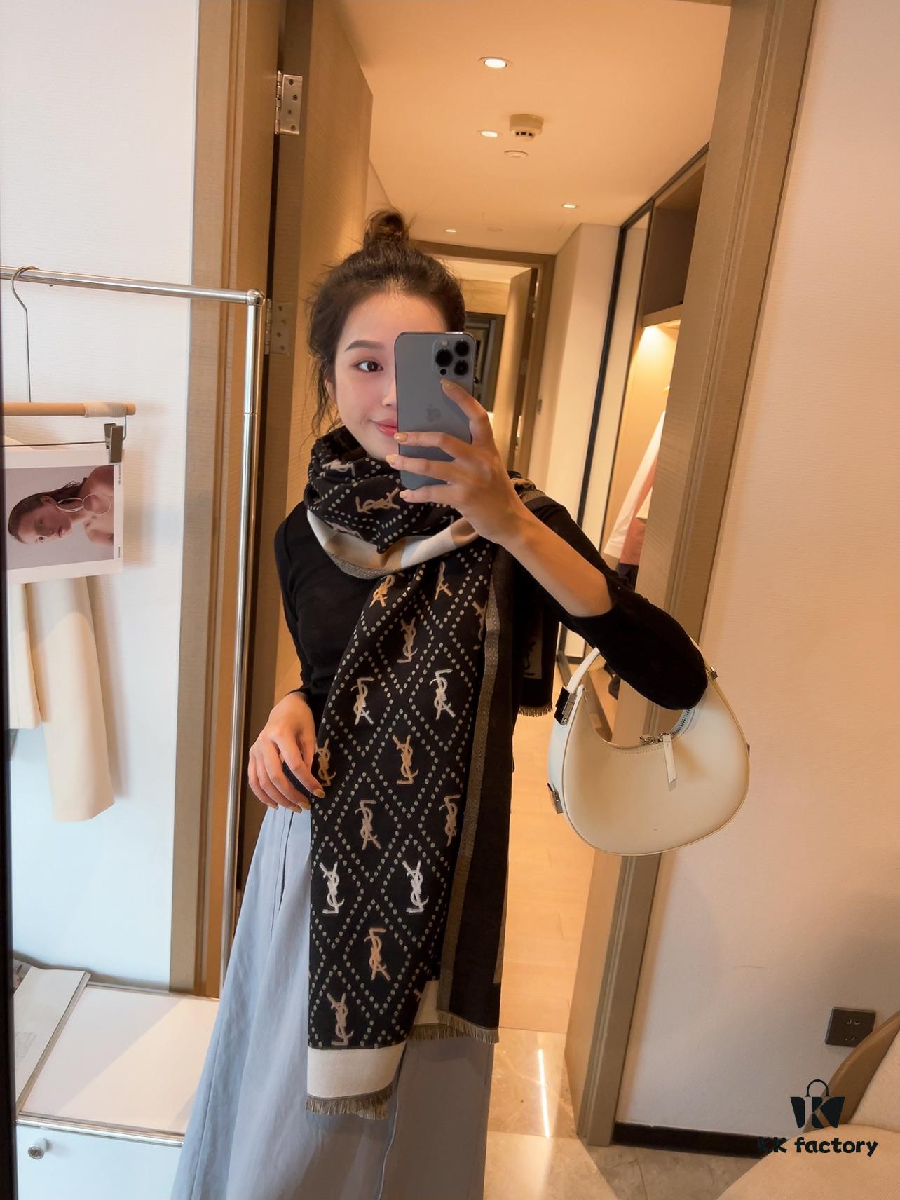 6931a963ccd8ab3d7af9dc72 Hot New Arrival! Authentic YSL Saint Laurent Lambswool Scarf, Double-Sided Deep Ripple Texture, Made in Italy, Unisex Luxury Fashion Accessory