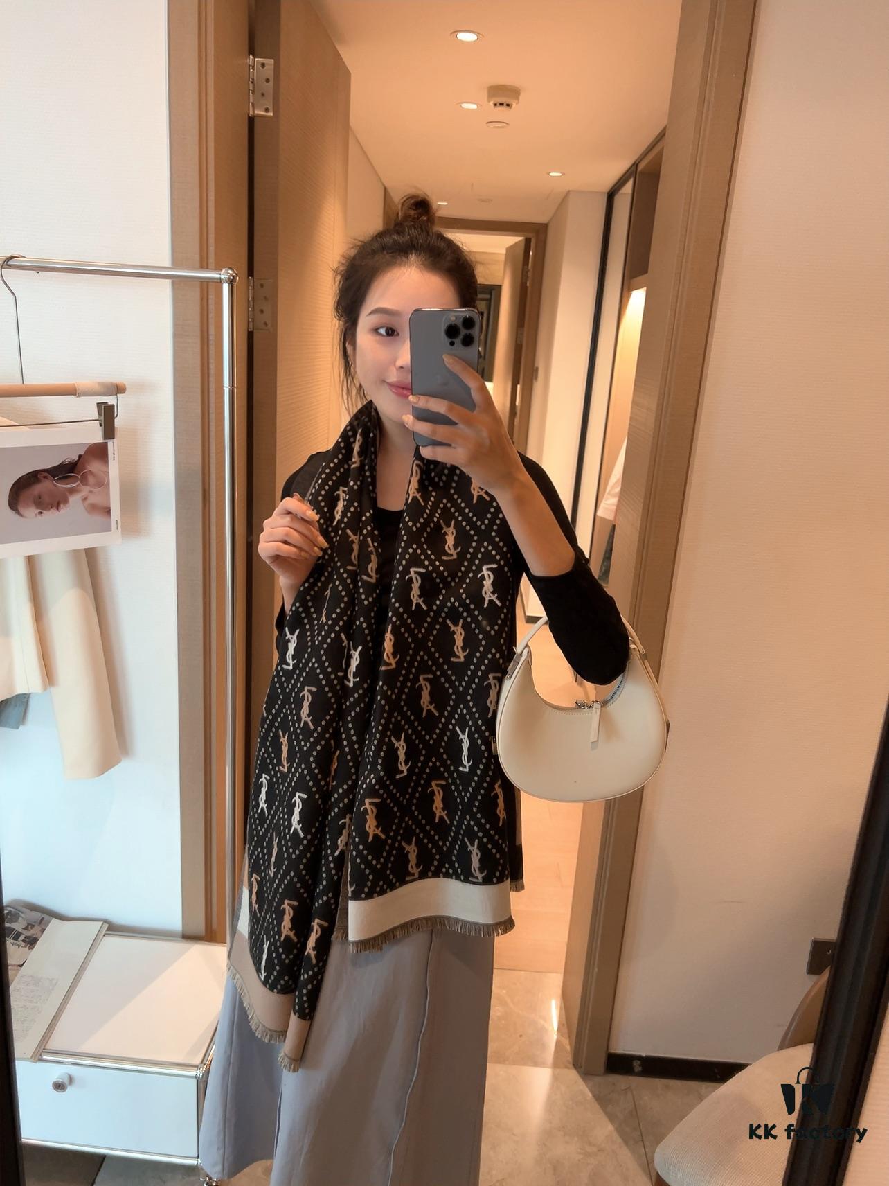 6931a963ccd8ab3d7af9dc73 Hot New Arrival! Authentic YSL Saint Laurent Lambswool Scarf, Double-Sided Deep Ripple Texture, Made in Italy, Unisex Luxury Fashion Accessory