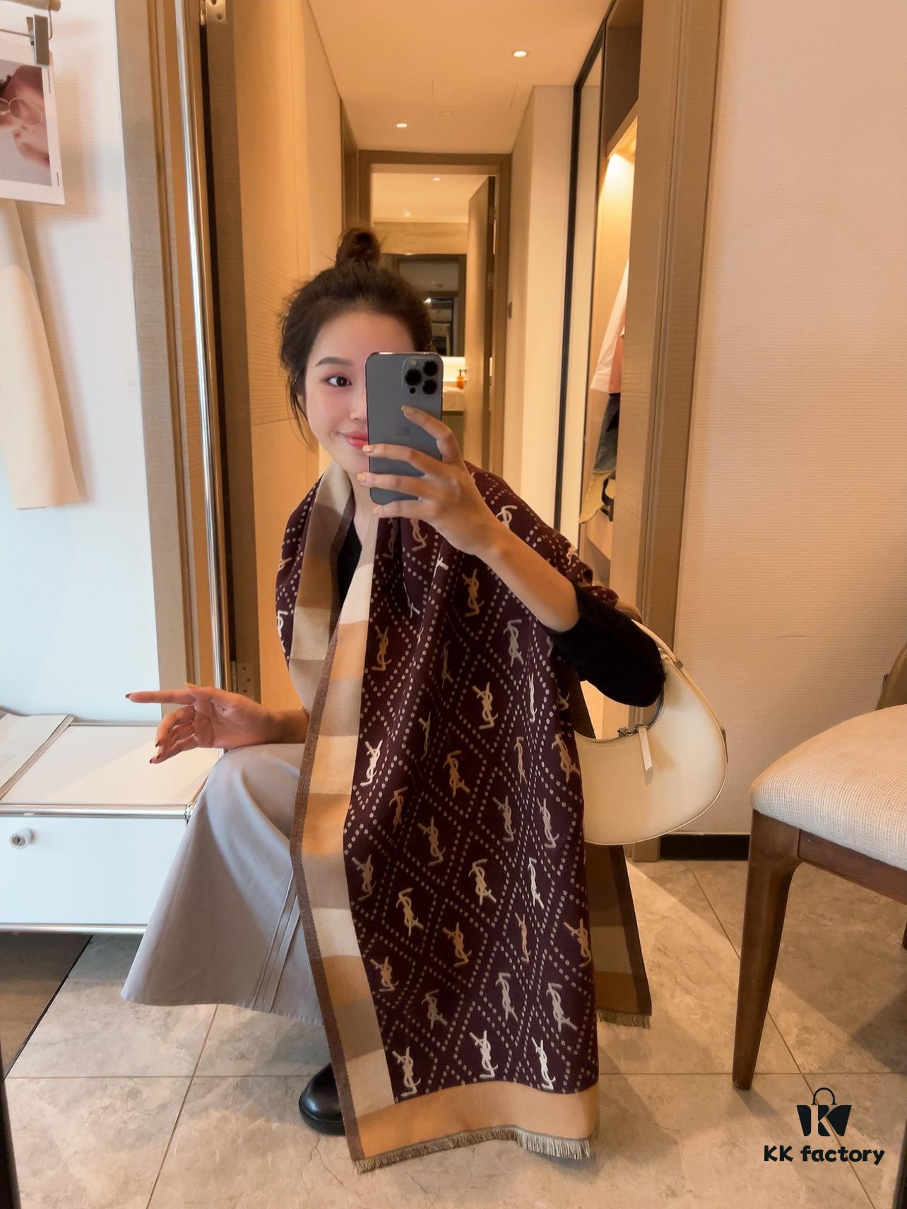 6931a963ccd8ab3d7af9dc74 Hot New Arrival! Authentic YSL Saint Laurent Lambswool Scarf, Double-Sided Deep Ripple Texture, Made in Italy, Unisex Luxury Fashion Accessory