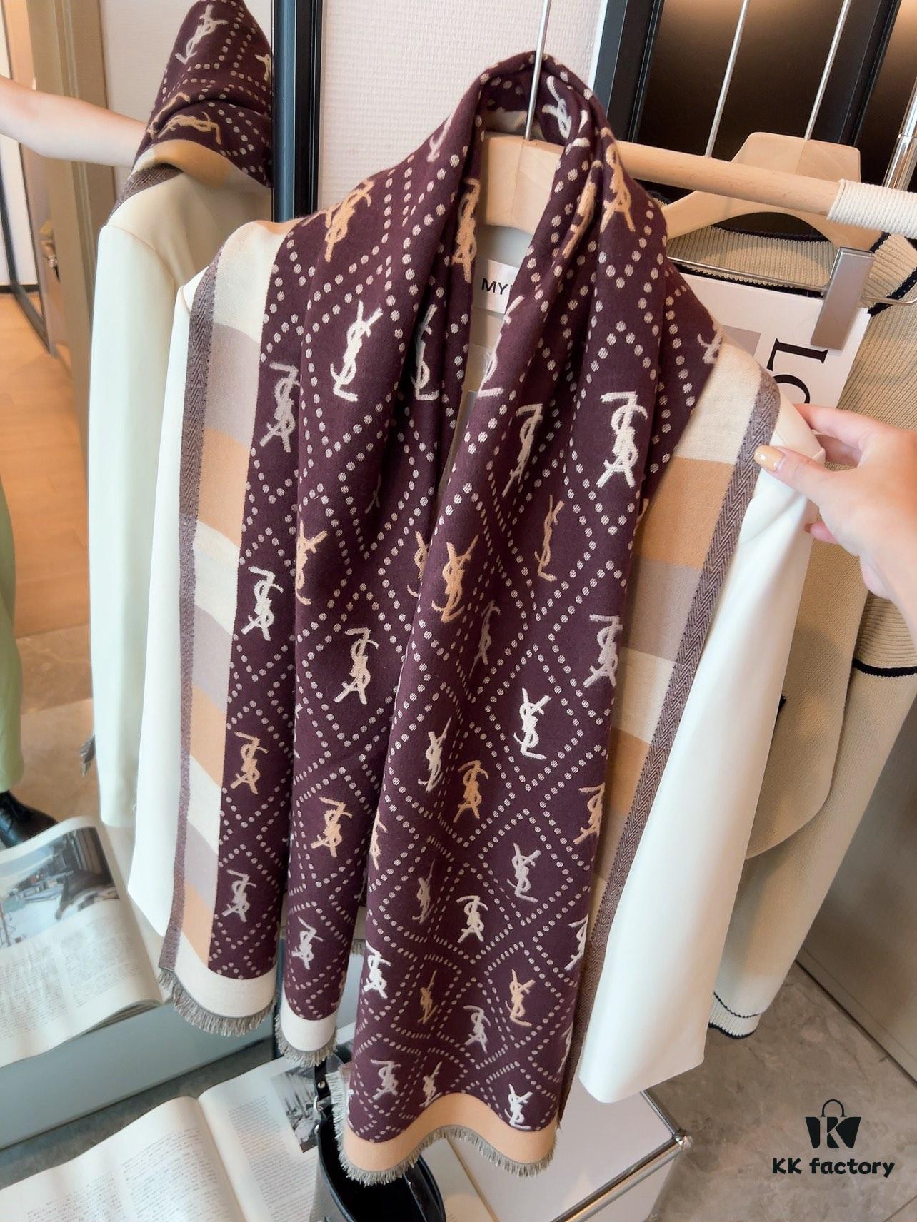 6931a963ccd8ab3d7af9dc76 Hot New Arrival! Authentic YSL Saint Laurent Lambswool Scarf, Double-Sided Deep Ripple Texture, Made in Italy, Unisex Luxury Fashion Accessory