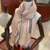 Burberry New Scarf – Elegant Solid Color with Subtle Stripes, Silk-Cashmere Blend, Lightweight and Warm