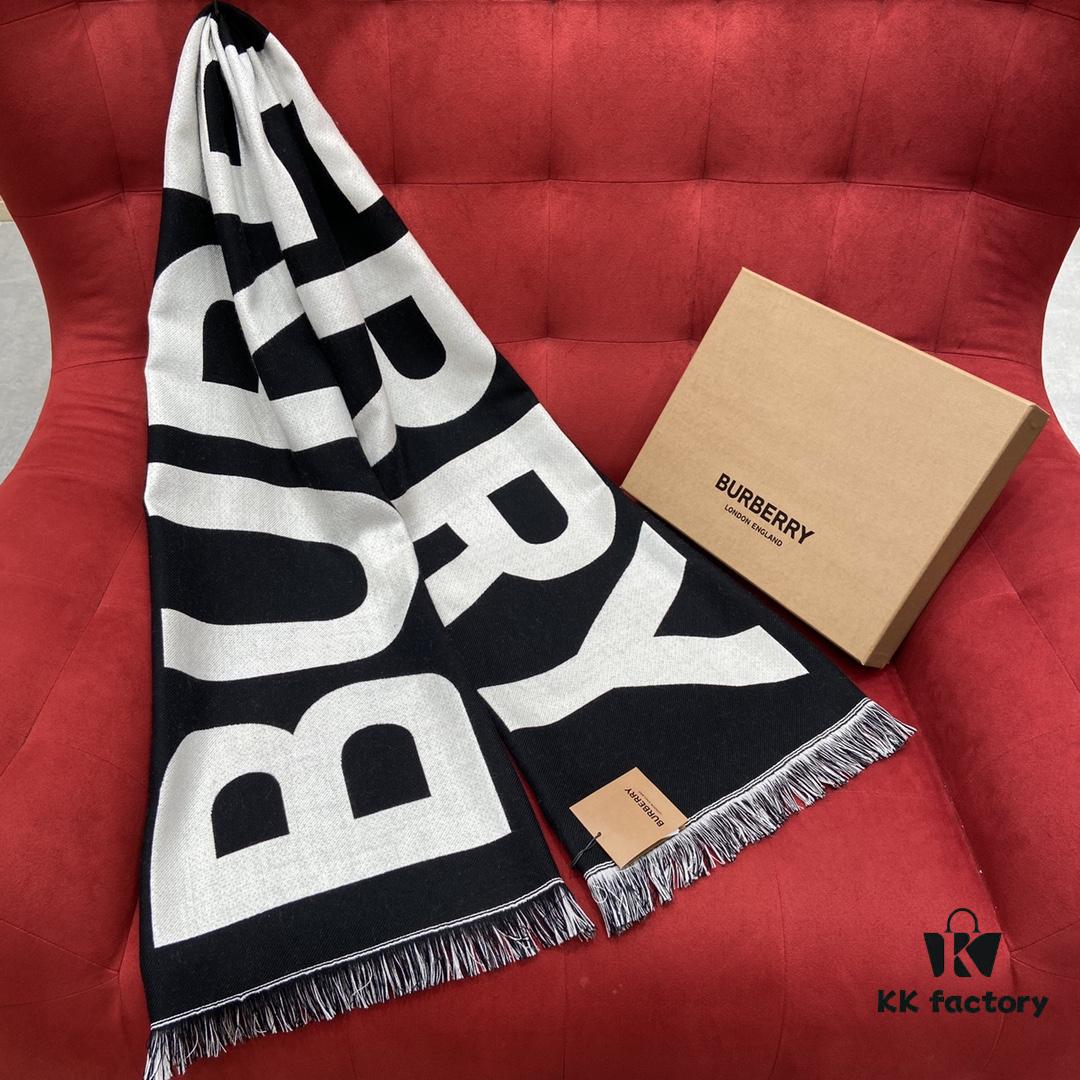 6931a96eccd8ab3d7af9dd26 Black and White BURBERRY Classic Large Letter Scarf, 100% Wool, 33*188cm