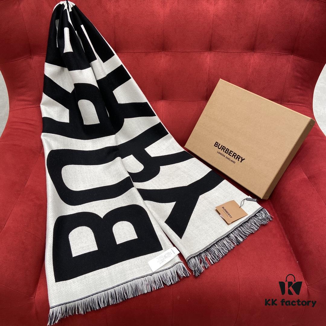 6931a96fccd8ab3d7af9dd27 Black and White BURBERRY Classic Large Letter Scarf, 100% Wool, 33*188cm