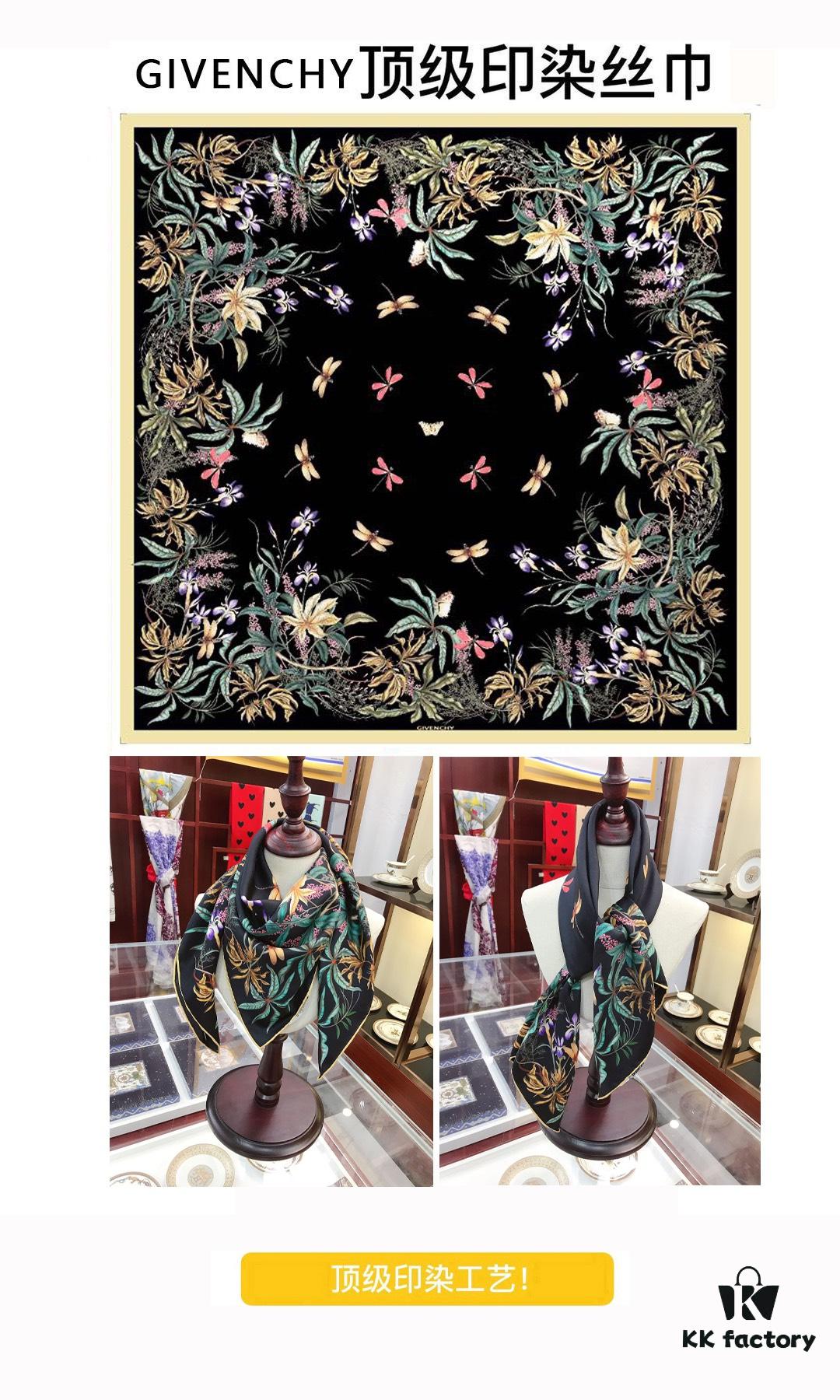 6931a976ccd8ab3d7af9dda1 CIVENCHY 90x90cm Luxury Silk Scarf in 100% Mulberry Silk – Elegant Fringe Design, High-End Fashion Accessory