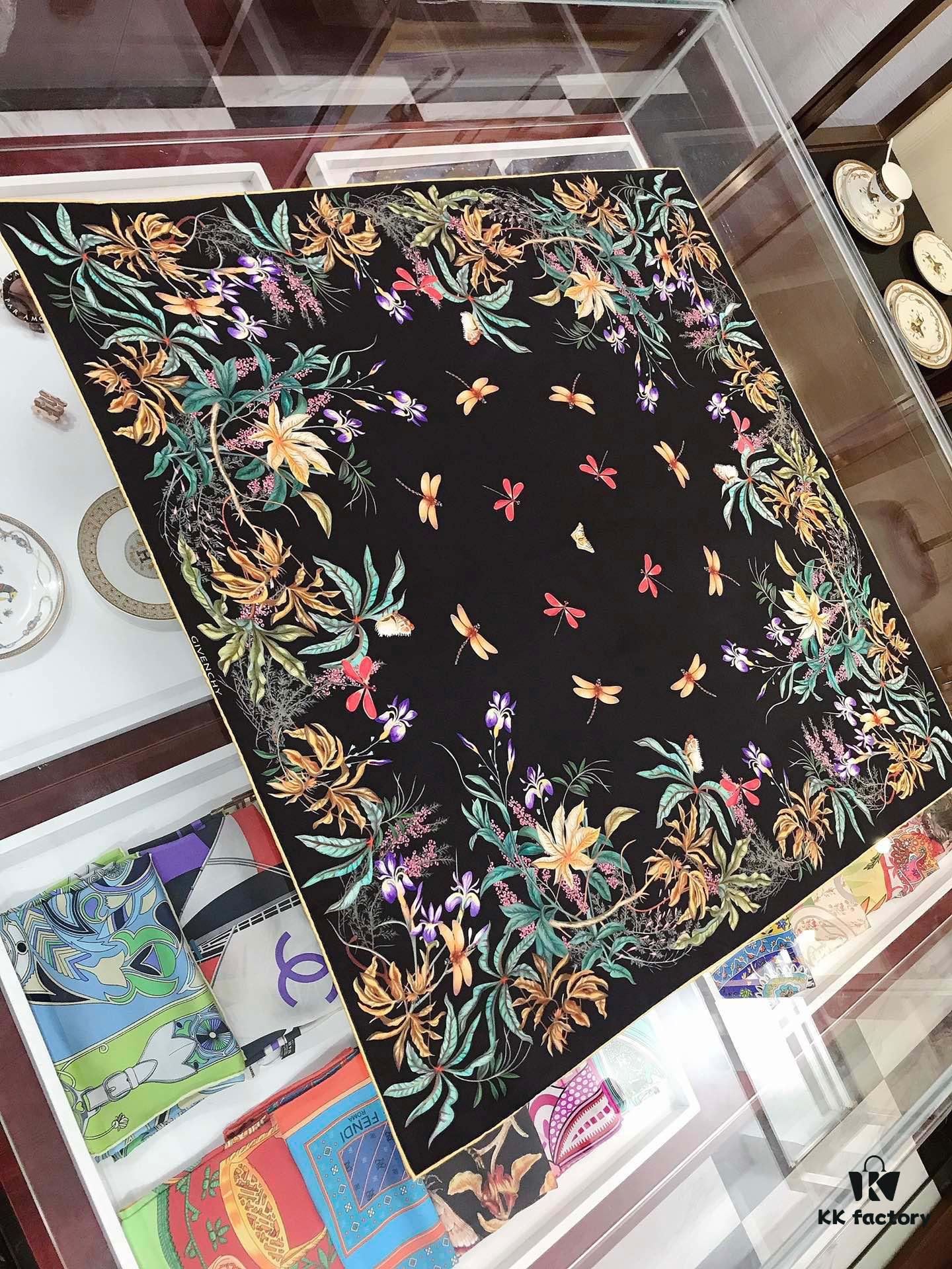 6931a976ccd8ab3d7af9dda2 CIVENCHY 90x90cm Luxury Silk Scarf in 100% Mulberry Silk – Elegant Fringe Design, High-End Fashion Accessory
