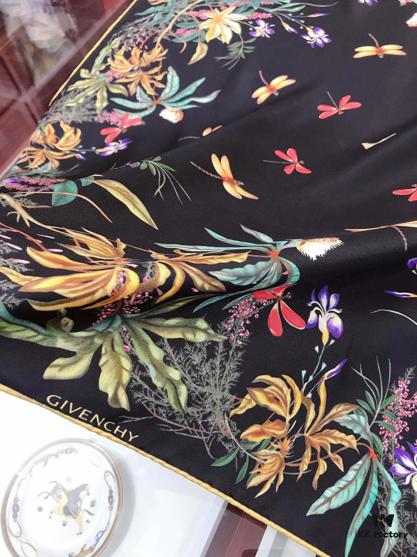 6931a976ccd8ab3d7af9dda3 CIVENCHY 90x90cm Luxury Silk Scarf in 100% Mulberry Silk – Elegant Fringe Design, High-End Fashion Accessory