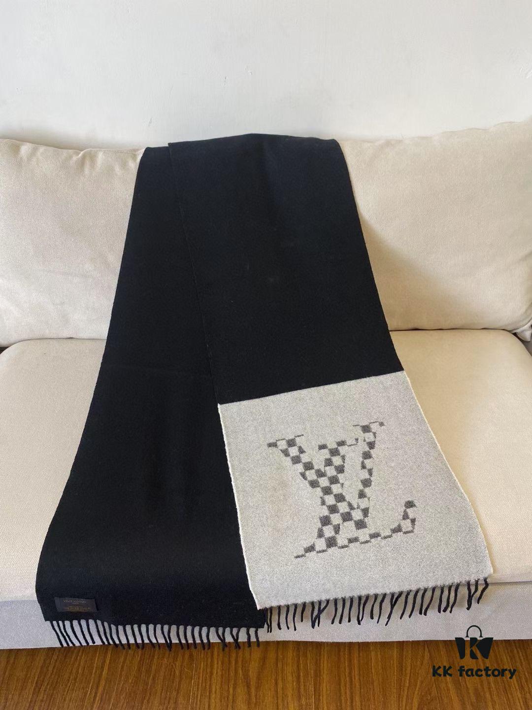 6931a979ccd8ab3d7af9ddd3 LV Latest Black and Gray Men's Cashmere Scarf with Two-Tone Design