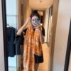 Plush Velvet LV Monogram Scarf in Soft Pink and White - 100% Wool, 180x60 cm