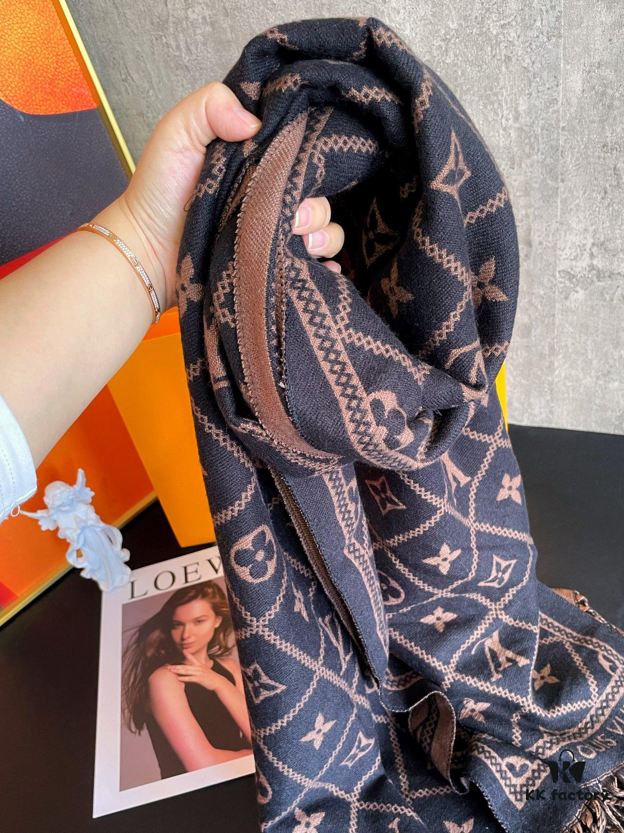 6931a980ccd8ab3d7af9de45 LV Monogram Double-Sided Cashmere Scarf in Black