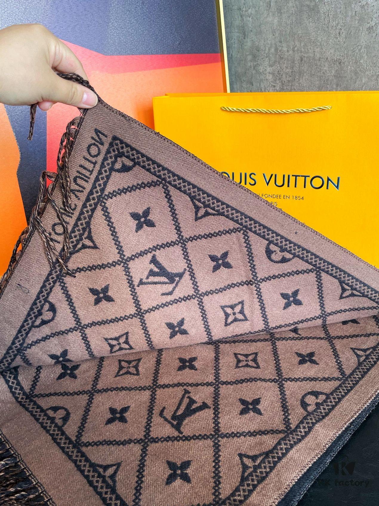 6931a980ccd8ab3d7af9de48 LV Monogram Double-Sided Cashmere Scarf in Black