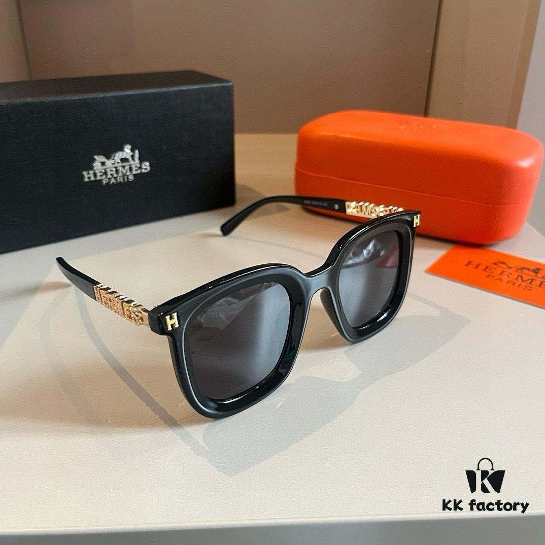 Hermes Classic Square Frame Sunglasses, Flattering on All Face Shapes, Perfect with Coats or Dresses, Nylon Polarized Lenses for UV Protection