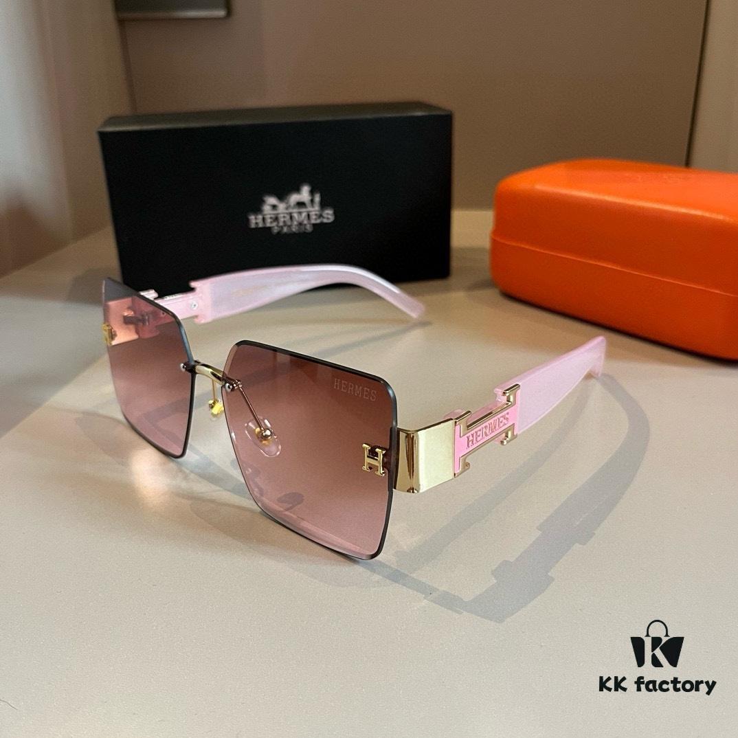 Hermes Women's Oversized 3D Frame Sunglasses, Heavyweight New Arrival, Retro and Elegant