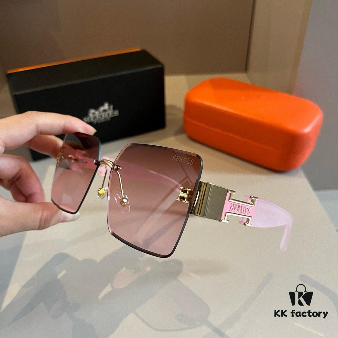Hermes Women's Oversized 3D Frame Sunglasses, Heavyweight New Arrival, Retro and Elegant
