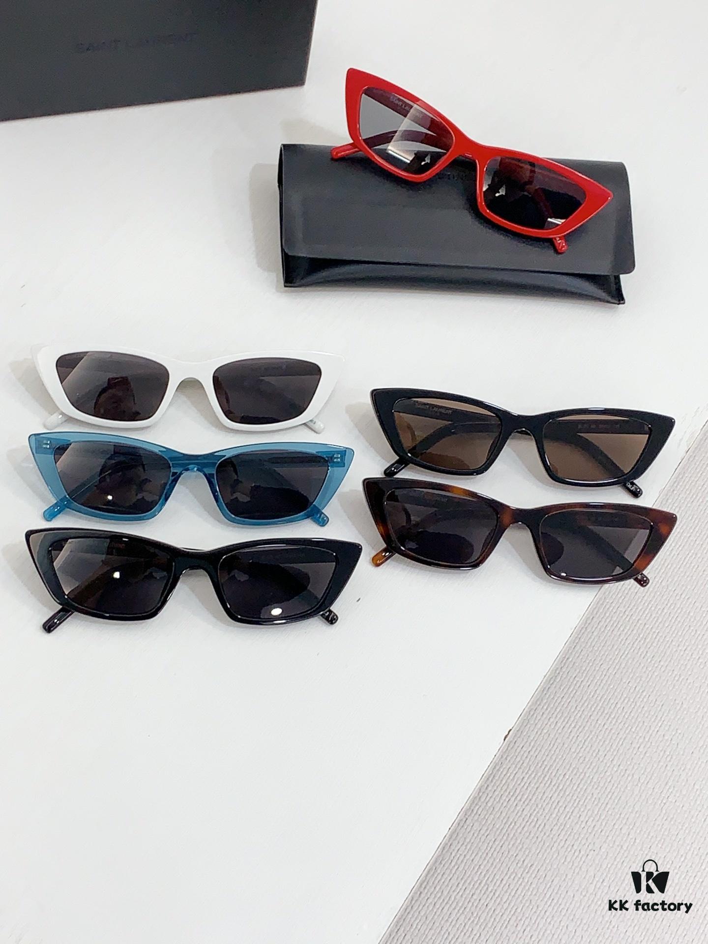 130 Saint Laurent Small Cat-Eye Frame Saddle Bridge with Embossed Logo on Temples