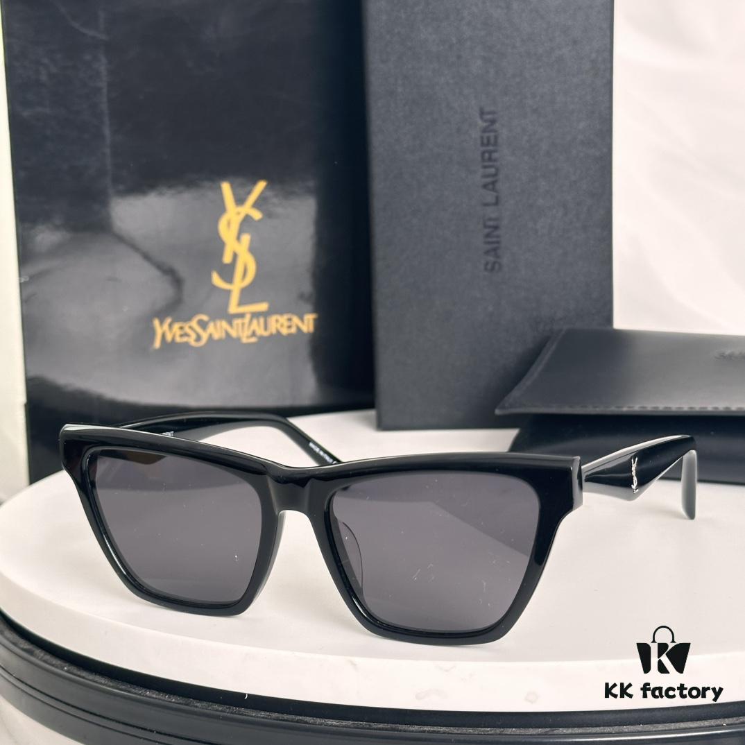 6931ac0eccd8ab3d7afa062a SAINT LAURENT SLM103F Cat-Eye Sunglasses, Italian-Made Acetate Rectangular Frame with K-Gold Hinges