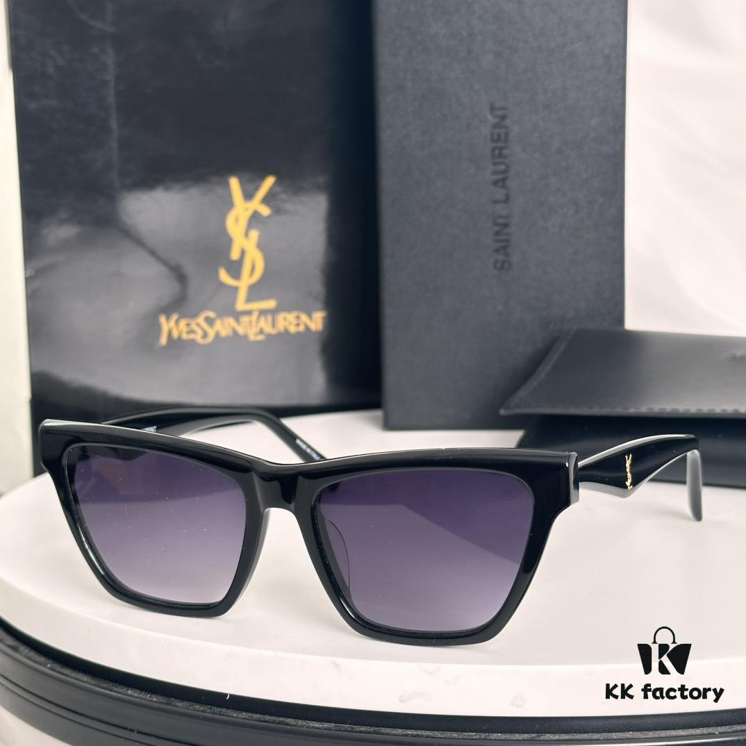 6931ac0eccd8ab3d7afa062b SAINT LAURENT SLM103F Cat-Eye Sunglasses, Italian-Made Acetate Rectangular Frame with K-Gold Hinges