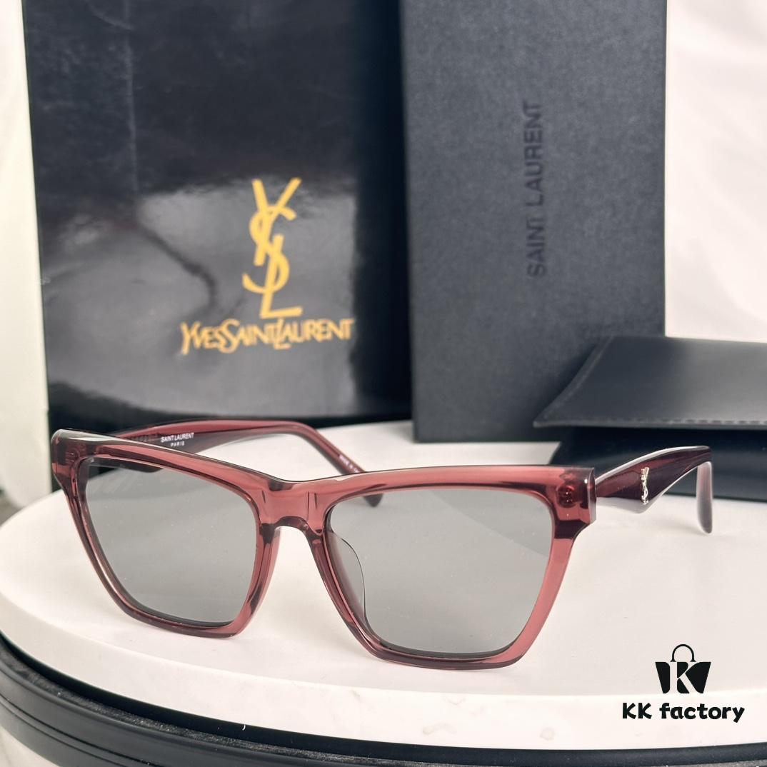 6931ac0eccd8ab3d7afa062c SAINT LAURENT SLM103F Cat-Eye Sunglasses, Italian-Made Acetate Rectangular Frame with K-Gold Hinges