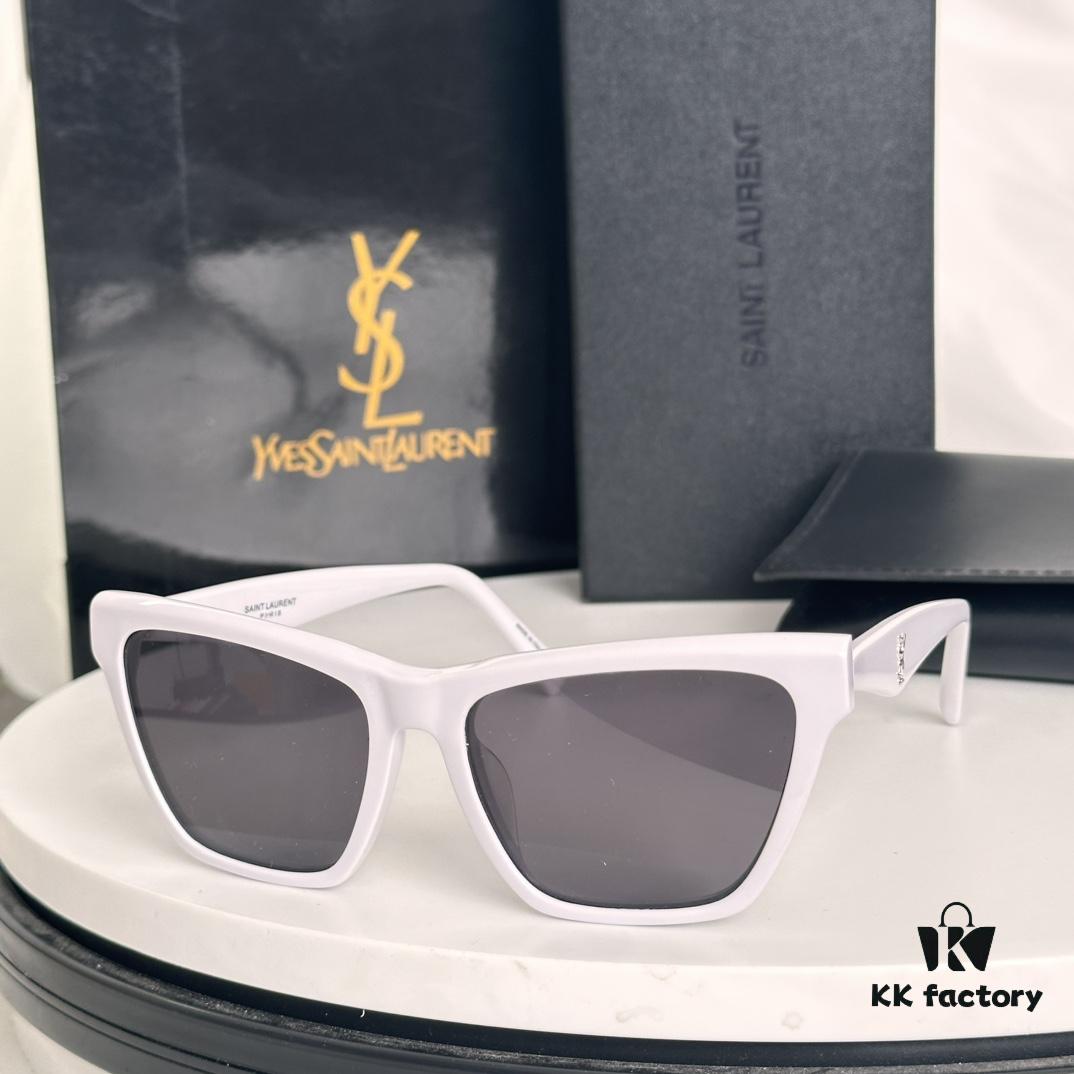 6931ac0eccd8ab3d7afa062d SAINT LAURENT SLM103F Cat-Eye Sunglasses, Italian-Made Acetate Rectangular Frame with K-Gold Hinges