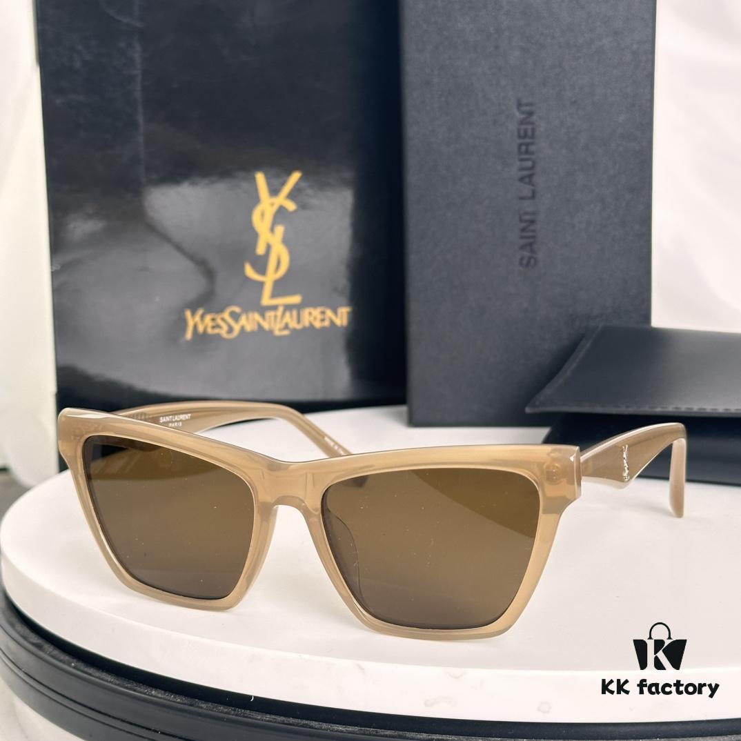 6931ac0eccd8ab3d7afa062e SAINT LAURENT SLM103F Cat-Eye Sunglasses, Italian-Made Acetate Rectangular Frame with K-Gold Hinges