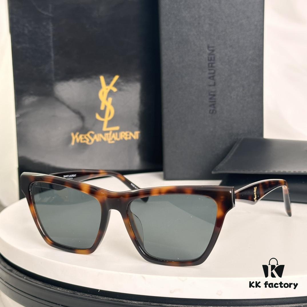 6931ac0eccd8ab3d7afa062f SAINT LAURENT SLM103F Cat-Eye Sunglasses, Italian-Made Acetate Rectangular Frame with K-Gold Hinges