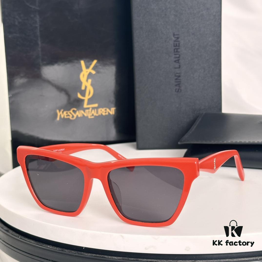 6931ac0eccd8ab3d7afa0630 SAINT LAURENT SLM103F Cat-Eye Sunglasses, Italian-Made Acetate Rectangular Frame with K-Gold Hinges