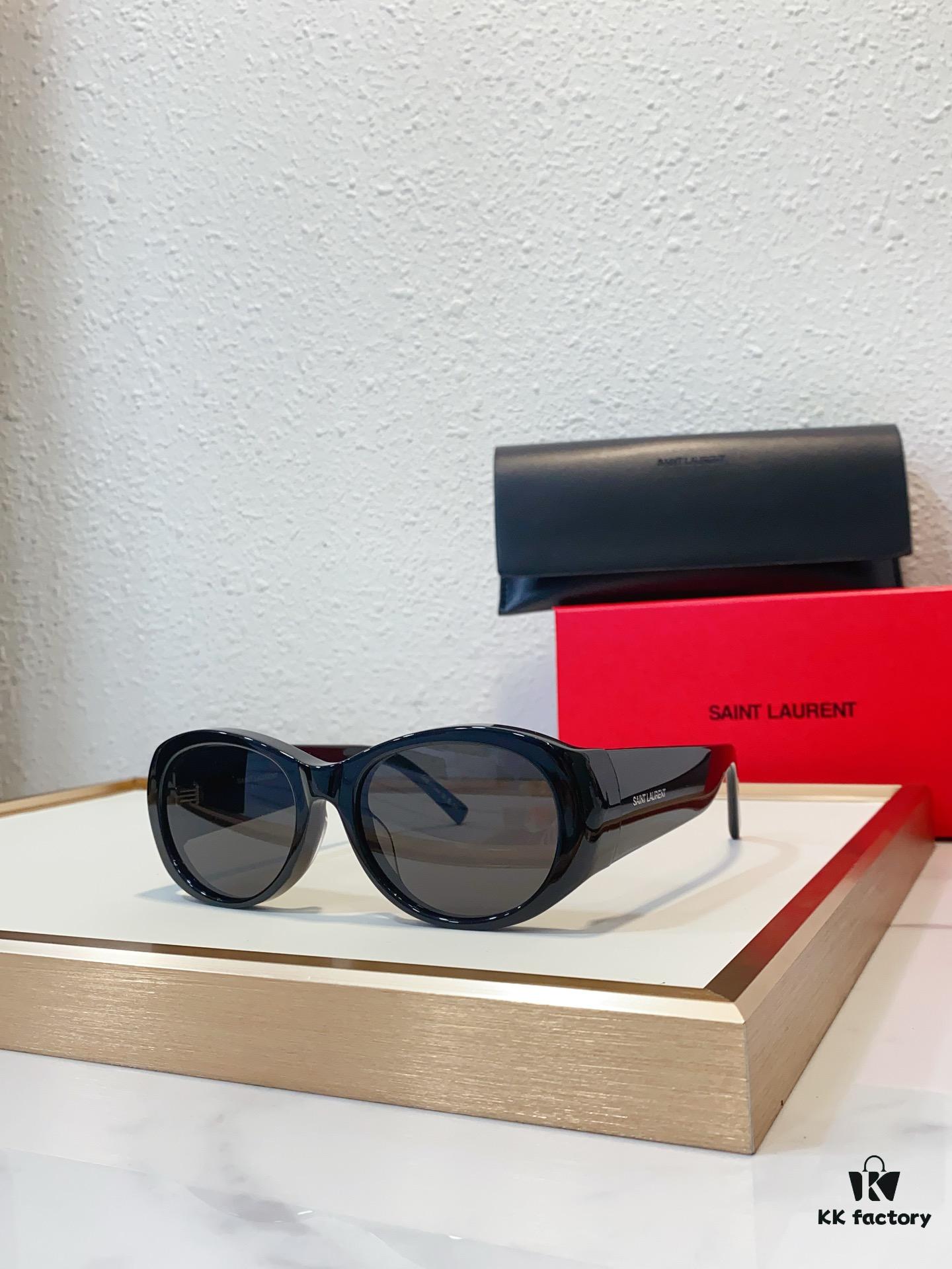 130 SAINT LAURENT YSL-SL736 Oval Frame Nylon Lens Sunglasses with Engraved Temples