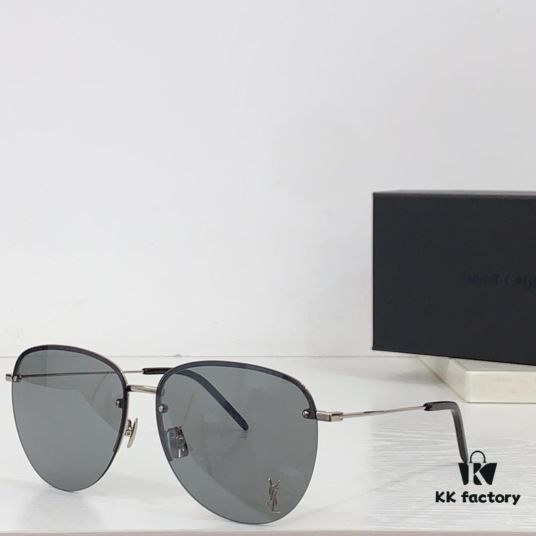 6931ac1cccd8ab3d7afa06ec 110 SAINT LAURENT Pilot Style Lightweight Metal Interlocking Letters High Quality Sunglasses Model SL328K/M Size 66-14-145