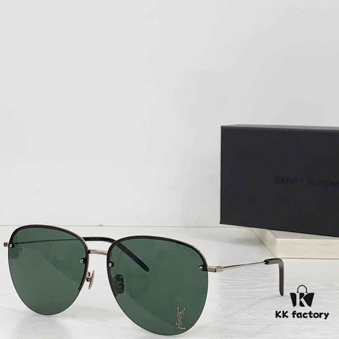 6931ac1cccd8ab3d7afa06ef 110 SAINT LAURENT Pilot Style Lightweight Metal Interlocking Letters High Quality Sunglasses Model SL328K/M Size 66-14-145